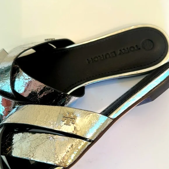 NewTory Burch Metallic Silver Slide Sandals. Size 8.5M. - Picture 6 of 10